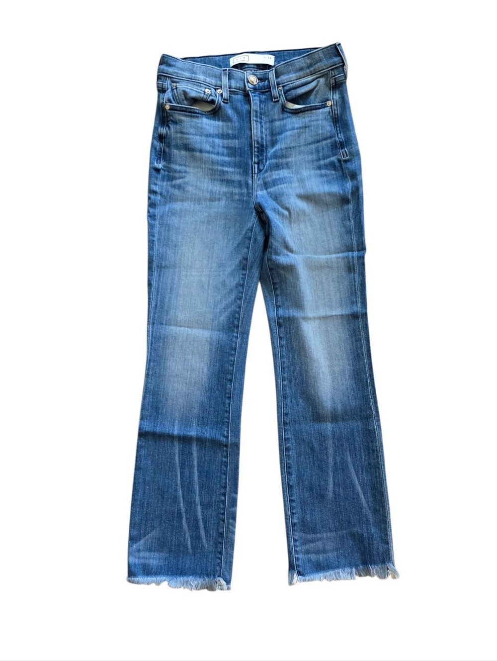 AYR Sz 28 The Bomb Pop High Rise Frayed Hem Straight Leg Jeans Designer Denim